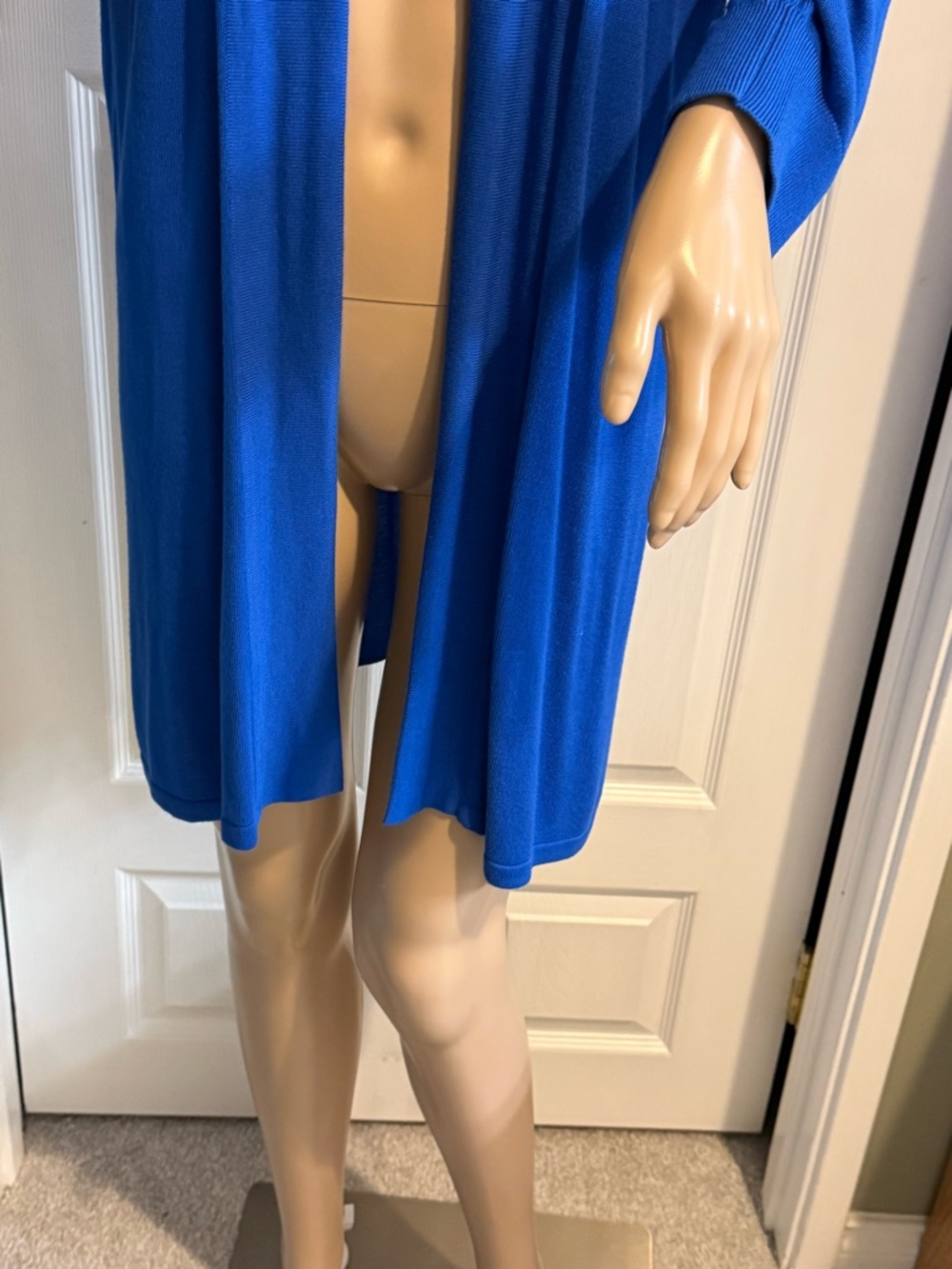 Chicos Size 2 L Long Open Cardigan Duster Lightweight Blue Tight Knit Comfy - Picture 3 of 13